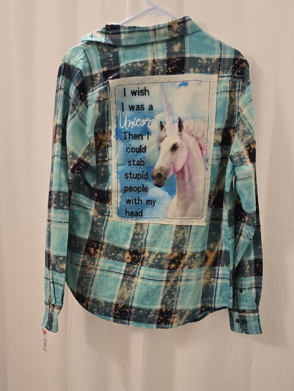 NWT Angry Minnow Clothing Co. Vintage Flannel - Black with Light Blue & Cream